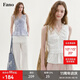 fano studios范洛Fano 法式休閑風V領背心女2026夏季蕾絲拼接無袖綁帶收腰小衫 海鹽藍 現貨 M