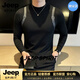 JEEP SPIRIT2026秋季新款半高領打底衫男士修身內搭上衣體恤衫百搭長袖t恤 黑色【奢級甄選】 S （適合75-95斤）