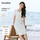 珂萊蒂爾【沁白珠影】夏季白色高級感禮服款顯瘦減齡釘珠連衣裙女 淡橙黃 M