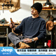 JEEP SPIRIT竹節(jié)紋亨利領(lǐng)長(zhǎng)袖t恤男2026秋季日系復(fù)古休閑打底衫寬松上衣男 藍(lán)色【專柜正品】 M 90-110