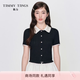 糖力商場同款 學(xué)院減齡 撞色蕾絲娃娃領(lǐng)收腰短款短袖針織衫上衣女夏季 黑色  娃娃領(lǐng)蕾絲拼接 減齡學(xué)院 S