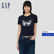 蓋璞Gap女裝早秋純棉字母蝴蝶logo圓領(lǐng)短袖T恤休閑上衣858906 海軍藍(lán) M (165/88A) 亞洲尺碼 版型偏大建議拍小一碼