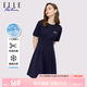 ELLE ACTIVE運動連衣裙收腰顯瘦裙子夏裝休閑舒適氣質(zhì)百褶通勤A字裙女裝 收腰顯瘦-藏青色 XL