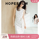 紅袖（hopeshow）撞色波點連衣裙2026春夏季新款女裝綁帶壓褶無袖顯瘦垂感雪紡長裙 白底黑點802 M
