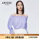 艾諾絲雅詩ARIOSEYEARS夏裝兩穿一字肩泡泡袖襯衫優雅淺紫格紋上衣10535086 藍紫色 M