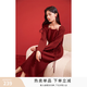 香影新年氛圍感紅色針織連衣裙女2026秋季新款長款過膝收腰毛衣裙 紅色 S