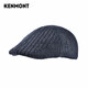卡蒙（Kenmont）前進(jìn)帽短檐秋英倫帽子男冬天羊毛貝雷帽針織紋理毛呢帽5120 藏青色 均碼 58.5cm