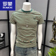 羅蒙（ROMON）帥氣上衣潮綠色條紋短袖男修身2025夏季新款半袖t恤棉體恤圓領 綠色 L 110-125斤