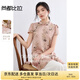 尚都比拉國風立領盤扣襯衫女夏季熊貓印花新中式襯衣下擺開叉中款A字上衣
