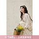 謎秀杏色連衣裙女2026春夏季花邊蕾絲拼接復古收腰顯瘦度假風長裙 奶糖杏 長款 S