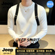 JEEP SPIRIT半高領打底衫男2026秋季保暖秋上衣韓版修身潮流長袖t恤男 白色【奢級甄選】 S （適合75-95斤）