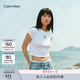 Calvin KleinJeans【正肩羅紋】26春夏女士少女感ck刺繡彈力辣妹短袖T恤上衣 YAF-月光白 XS