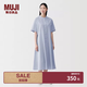 MUJI 女式 涼感 短袖襯衫連衣裙 女裝裙子長裙 26年夏季 BC2Q7C6S 薩克森藍(lán)條紋 M （160/84A）