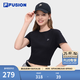 FILA FUSION斐樂潮牌女子針織短袖衫2026夏季新款純色簡約緊身T恤 正黑色-BK M 165/84A/M