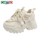 卡帝樂鱷魚（CARTELO）老爹鞋女款透氣2024新款夏網(wǎng)面運(yùn)動(dòng)鞋厚底8公分內(nèi)增高女鞋子春秋 米色 36