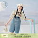 紫涵（ZIHAN）紫涵牛仔藍背帶短褲女夏季小個子寬松減齡直筒休閑連體褲 牛仔藍 M