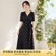 尚都比拉V領(lǐng)短袖印花連衣裙女夏季收腰顯瘦茶歇碎花裙優(yōu)雅通勤中長裙