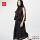 優衣庫棉麻打褶長裙女裝/半身裙裙子26春夏新款482285 09 黑色 M