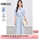 尚都比拉通勤風五分袖連衣裙女夏季收腰顯瘦襯衫裙設計感減齡刺繡中長裙