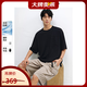 太平鳥男裝【涼感防曬】胸前刺繡口袋短袖T恤夏新款重磅純色體恤 黑色批 M