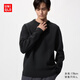 優衣庫羅紋圓領針織衫/長袖男裝女裝毛衣毛衫481722 486060 481722/09黑色 M
