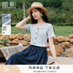 香影方領(lǐng)正肩t恤女短袖2026夏季新款棉質(zhì)清新法式上衣奶藍(lán)色小衫 藍(lán)色 M 160/84A/95-110斤
