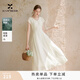 香影白色v領(lǐng)短袖連衣裙女2026夏季新款法式氣質(zhì)收腰裙萊賽爾裙子 米白 S 85-95斤/裙長109.5CM