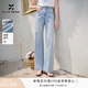 香影直筒蕾絲拼接牛仔褲女2026夏季新款丹寧風高腰休閑窄版闊腿褲 牛仔藍 L 165/68A/110-125斤
