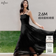 伊芙麗（eifini）秦嵐代言2025新款高級感黑色吊帶連衣裙女垂墜感收腰顯瘦長裙 黑色 L 110-125斤
