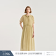 EIN藤蔓生花 EIN言炒色提花撞料翻領(lǐng)系帶雙層擺文藝短袖連衣裙夏季款 淺杏 L