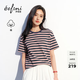 伊芙麗（eifini）秦嵐代言伊芙麗正肩寬松彩色條紋圓領T恤女2026夏季新品短袖 深藍 S 80-105斤