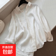 【亞麻感白色襯衫】女士薄款寬松顯瘦外套上衣自留爆款新款衣服 白色 XL