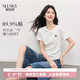 熙世界（sllsky）正肩短袖T恤女2026夏天新款捏褶收腰修身圓領小馬刺繡上衣 象牙白 XL