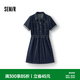 森馬（Semir）森柔|牛仔連衣裙女夏季收腰翻領工裝風顯瘦潮酷chic復古短裙 牛仔深藍88301 L