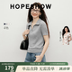 紅袖（hopeshow）復古氣質短袖針織衫2026春季新款女裝軟糖絞花撞色刺繡POLO領上衣 花灰0A4 M