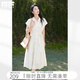 對白高級感小飛袖襯衫連衣裙女2026夏新款通勤風氣質顯瘦蛋糕長裙 奶油米 M