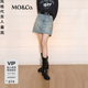 MO&Co.【秦嵐同款】半身裙2026春新品手工擦銀牛仔短裙MBF1SKTT05 牛仔藍色 M