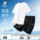 特步速干運動套裝男2026夏季新款中考體育運動服冰絲短袖t恤衫短褲 珍珠白+正黑色（男） XL