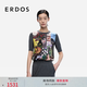 ERDOS 25秋冬圓領(lǐng)絲毛拼接休閑裝飾通勤短袖上衣女套衫針織衫 瑪瑙灰 L 170/88A
