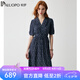 帕羅（PALUOPO）彈力雙縐真絲連衣裙女2026夏季新款V領短袖波點印花茶歇裙 藏青色 L 165/88A