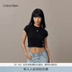 Calvin KleinJeans【正肩羅紋】26春夏女士少女感ck刺繡彈力辣妹短袖T恤上衣 UB1-太空黑 S