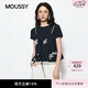 moussy 2026夏季新品文藝風假兩件蕾絲碎花短袖T恤028JSC80-1027 140藏青色 均碼