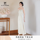 香影白色v領吊帶連衣裙女2026秋季新款肌理感提花新中式國風裙子 米白 S 155/80A/85-95斤