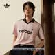 adidas球衣風(fēng)三條紋運(yùn)動V領(lǐng)正肩短袖T恤上衣男夏季阿迪達(dá)斯三葉草   淺粉   M