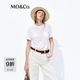 MO&Co.短袖T恤2026夏新品亞麻混紡輕薄刺繡標語圓領白色寬松MBF2TEE048 漂白色 XS /155