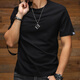 季言純色短袖t恤男簡(jiǎn)約半袖汗衫百搭休閑體恤夏季高級感彈力打底衫潮 黑色 L