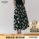 艾諾絲雅詩【商場同款】夏季新品100%棉碎花半身裙長裙大裙擺40413595 黑底米花 M