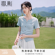 香影淺藍色t恤女短袖正肩2026夏季新款開叉漂亮獨特掐腰上衣小衫 淺藍 M 160/84A/95-110斤