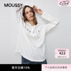 moussy 新品休閑風蕾絲拼接長袖針織衫女028JSX90-1049 010白色 均碼