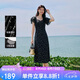 秋水伊人V領碎花雪紡連衣裙2026年夏季新款女荷葉邊袖高腰中長裙